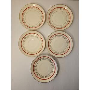 Imperial China "Geisha" Antique 22K Warranted Gold Lot Of 5 Saucers Red/White